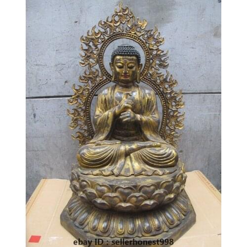 Tibet Buddhism Flame backlit Mahavairocana Tathagata Buddha Bronze Statue