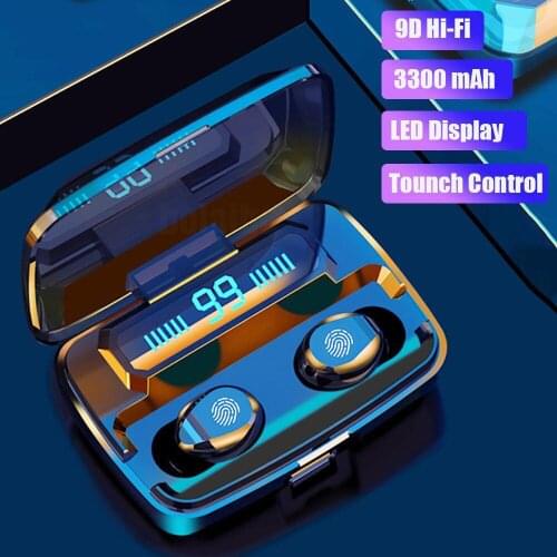 F9 TWS Bluetooth Earphone Wireless Headset Stereo Sound Touch Control Sports Headset LED Display With 3300mAh Charging Bin
