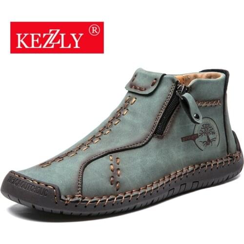 KEZZLY Mens large size outdoor shoes with zippers Fashion casual mens shoes with handmade stitching
