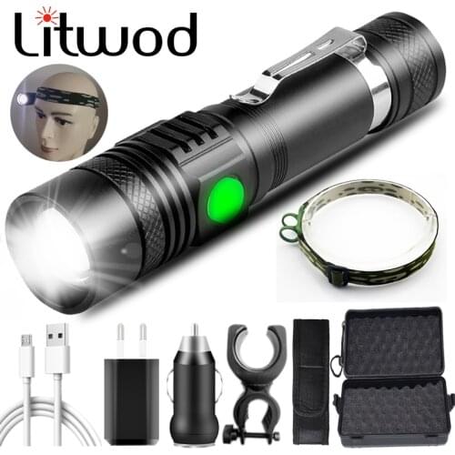 Bicycle Led Flashlight XP-L V6 XM-L2 U3 T6 USB Rechargeable Zoomable Aluminum Torch 18650 Battery Lantern Bike Light Fishing