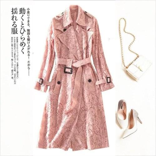 2021 stars same thin windbreaker coat spring and autumn new style with lace double breasted slim windbreaker