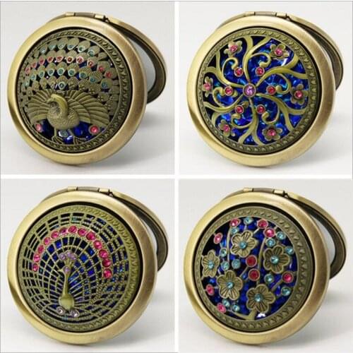 5pcs Bronze color flower Metal Portable pocket mirror two-sides folding makeup mirror Vintage butterfly Cosmetic mirrors
