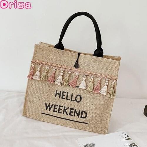 Driga Women Summer Beach Bags Handbags Large Capacity Lady Tassel Shoulder Bag Big Letter Linen Totes Casual Girls Travel Shoppi