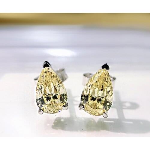 2021 Trend 100% 925 Sterling Silver Water Drop Topaz High Carbon Lab Diamonds Stud Earrings For Women Wedding Fine Jewelry