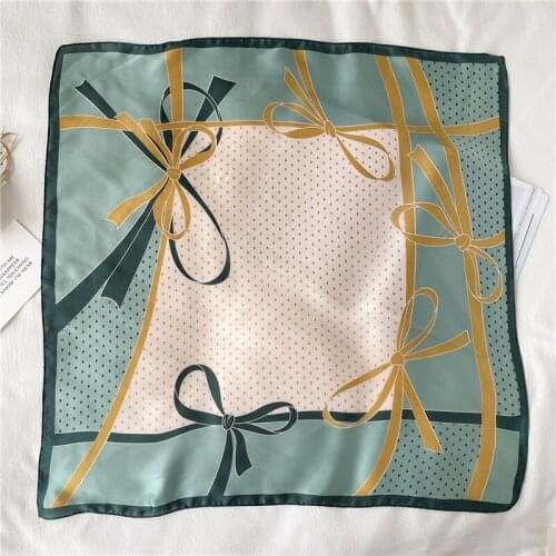Green Dot Print Hair Scarf Women Silk Fashion Neck Tie Grils Hand Bag Wirst Bandana Headwear Neckerchief Hijab Shawl Wrap 2021