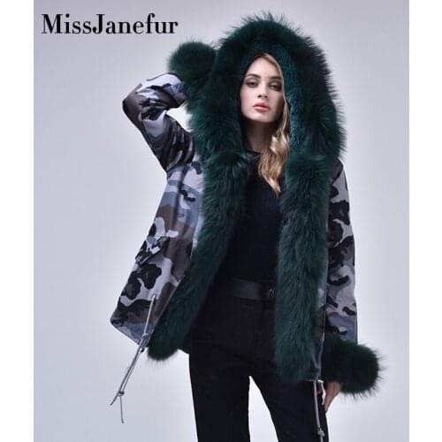 Winter Women Large Raccoon Fur Collar Hooded Faux Fur Lining Coat Black Army Green Parkas Outwear Winter Fur Jacket