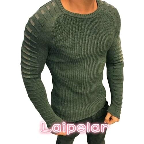 Winter Men Casual Warm Slim Sweater Knitted Striped Long Sleeve Patchwork Pullover Male Elastic Solid Sexy Spring Basic Tops