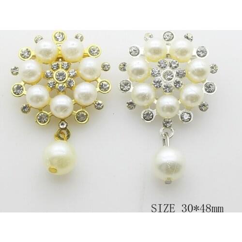 ZMASEY Sale Prices Metal Buttons 10Pcs/Lot 30*48MM Brooches Buttons DIY Handwork Decor Pearl Rhinestones Sewing Accessories