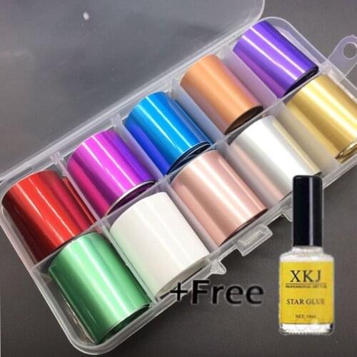 1 Box Holographic Nail Foil Set 2.5*100cm Laser Starry Nail Sticker Nails Foils Nail Art Kits +Free Star Glue Stencil Decal