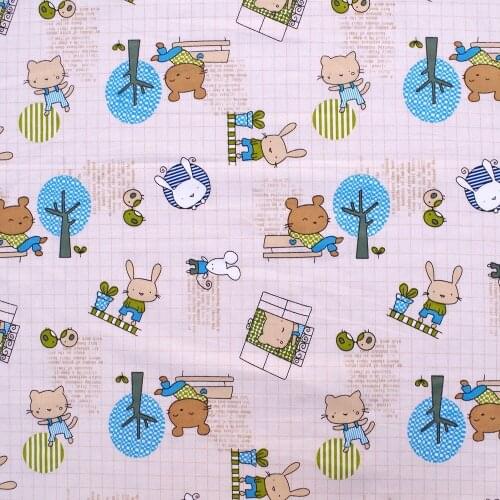 1 yard Cotton Twill Fabric for sewing pathwork, cloth, bedding - Cartoon rabit and tree (width=160cm)