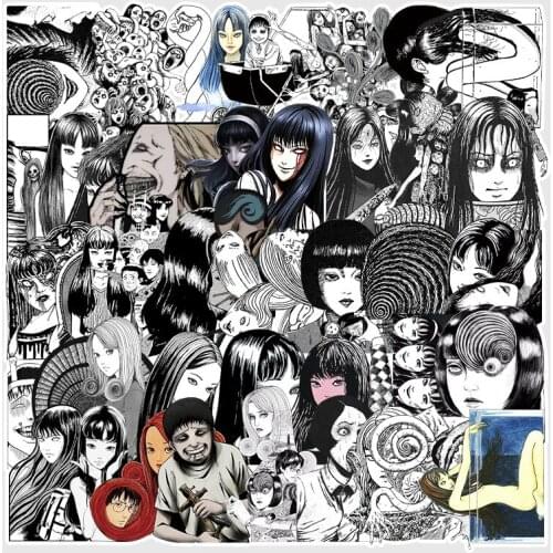 10/21/50/56Pcs Horror Comic Sticker Black and White Japan Anime Tomie Skateboard Illustration Luggage Laptop Waterproof Stickers