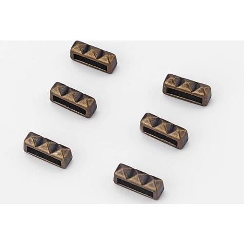 20PCS Antique Bronze Flat Leather Slider Beads 10*2mm Adapters Slider Spacers Material For Jewelry Making Diy Bracelets Supplies
