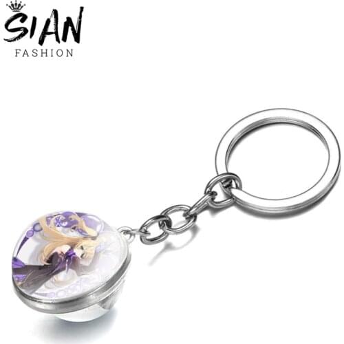 SIAN Japan Anime Genshin Impact Double sided Ball Keychains Metal Holder Key Chain Keyring Pendant Accessories Jewelry Gift