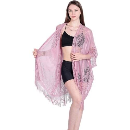 Elegant Wedding Tassel Shawl Female New Pure Color Hollow Lace Party Bride Bridesmaid Mesh Temperament Evening Scarf 95*130Cm