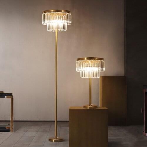 Fss Modern Crystal Floor Table Lamp LED Creative Living room Bedroom Bedside Copper Decorative