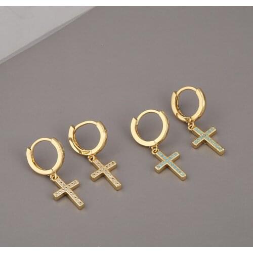 Gothic Gold Color Cross Small Drop Earrings Delicate Paved Cubic Zirconia Jewelry For Women Girl 2021 Trend Trinket Gift