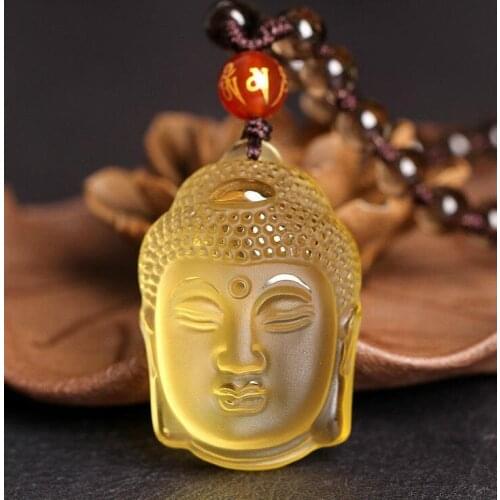 Hot 40mm Chinese Buddha Yellow Crystal Necklace Pendant Amulet