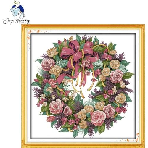Joy Sunday A wreath of roses Chinese Cross Stitch for Embroidery Needlework Sets Cross Stitch Pattern home decoration
