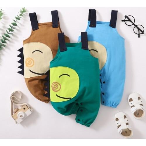 Bobora Baby Boys And Girls Cartoon Dinosaur Printed Strap Jumpsuit Brown Boys Worlds Best Overalls