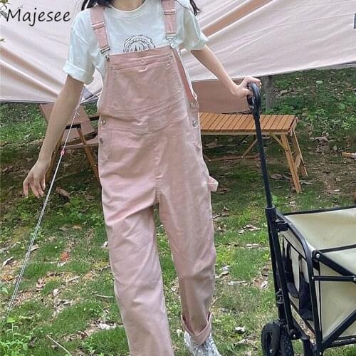 Jumpsuits Women Casual All-match Fashion Straight Lovely Girls Kawaii Students Strap Solid Ulzzang Chic Streetwear Stylish New