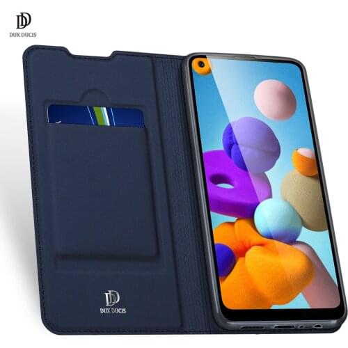 For Samsung Galaxy A21 DUX DUCIS Skin Pro Series Leather Wallet Flip Case Full Protection Steady Stand Magnetic Closure