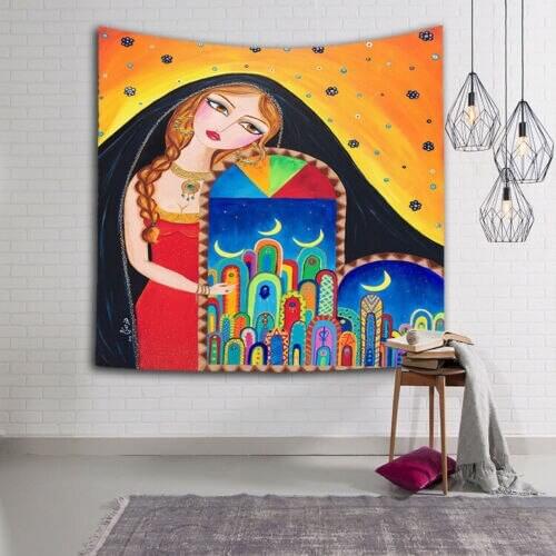 Lovely Hippie Girl Art Tapestry Room Wall Hanging Psychedlic Throw Tapestry Deco