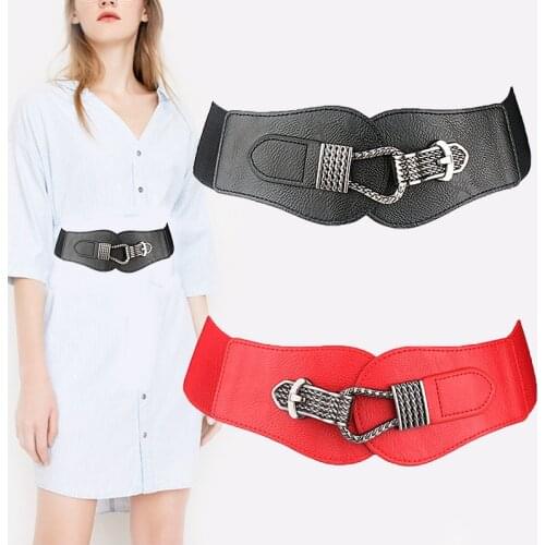 HOT Women’s Elastic Waistbands Stretch Wide White Waist Belts New Big Gold Alloy Buckle Buckle Cummerbunds Dress Lady Gifts Girl