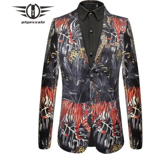 Plyesxale 3d Tiger Printed Blazer Men 2018 Slim Fit Mens Blazer Jacket Party Stage Wear Luxury Designer Wedding Blazers Q430