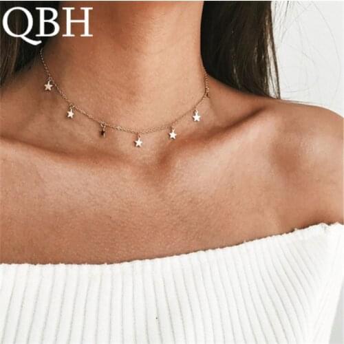NK296 Boho Chocker Gold Color Chain Tassel Star Choker Necklace for Women necklaces & pendants collar gargantilha collier femme