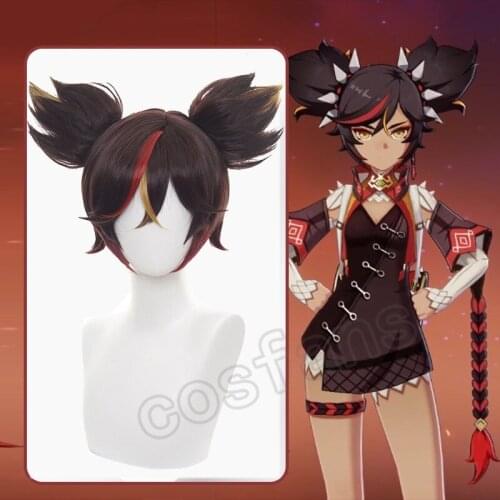 Genshin Impact Cosplay Xinyan Wig Brown Gradient Hair Cosplay Anime Wig Heat Resistant Synthetic Wigs Halloween Suit Sexy Outfit