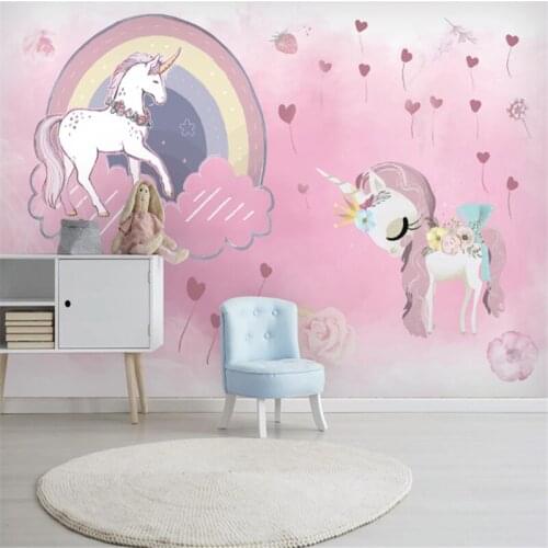 Custom Mural Wallpaper Unicorn Princess Prince Pink Balloon Childrens Room Background Wall Painting