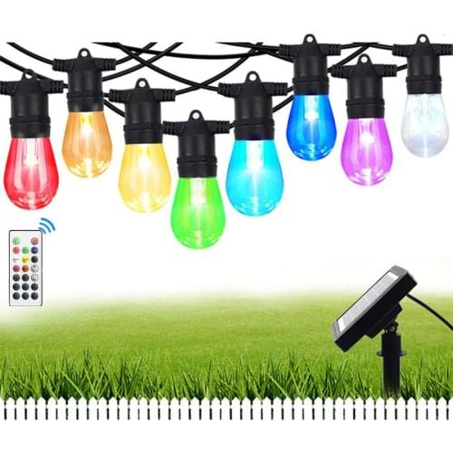 RGB Solar String Lights Outdoor Patio Lights with Remotes S14 Shatterproof LED BulbsCommercial Grade Colorful String Lights