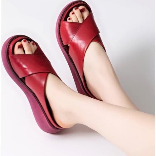 Women Sandals Soft Leather Wedges Shoes Woman Summer Sandals Beach Flip Flops New Platform Sandalias Mujer Wedge Heels Sandals