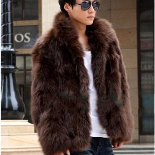 Man Winter new keep warm imitation Fox fur coat Korean style long sleeve contrast color thicken Imitation fur coat
