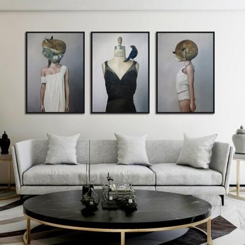 Living Room Sofa Background Wall Decoration Feather Girl Combination Art Clothing Store Nordic Style Hanging Picture Frameless