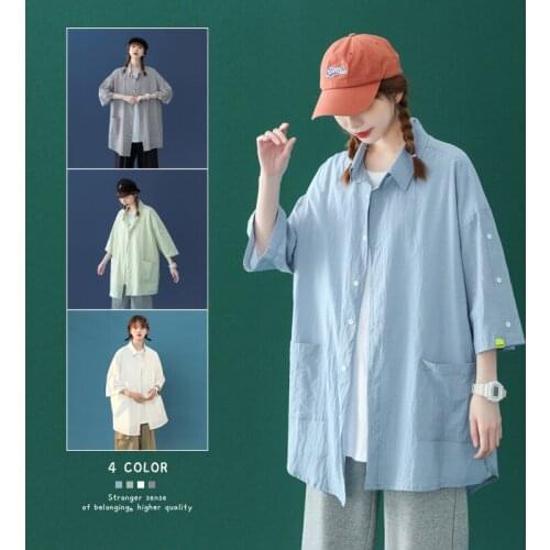 Swag Style Women Solid Color Cotton Shirts 2021 NEW Summer Loose Casual Shirts for Girls Female