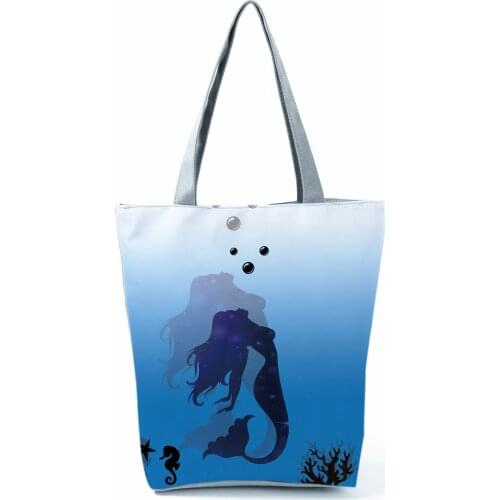 Deep Sea Mermaid Printed Tote Female Pretty Fashion Shoulder Bag All-Match Beach Bag High Capacity Handbag Portable Shopping Bag