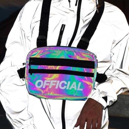 Trendy Reflective Chest Bag Man HipHop Tactical Chest Utility Bags Streetwear Women Party Light Reflection Chest Rig Pouch G172