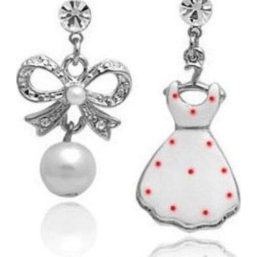 Hanger women dress clothes red whitekirt Bow pearl pendant glazes Earring quality girl fashion jewelry dropshipping gift