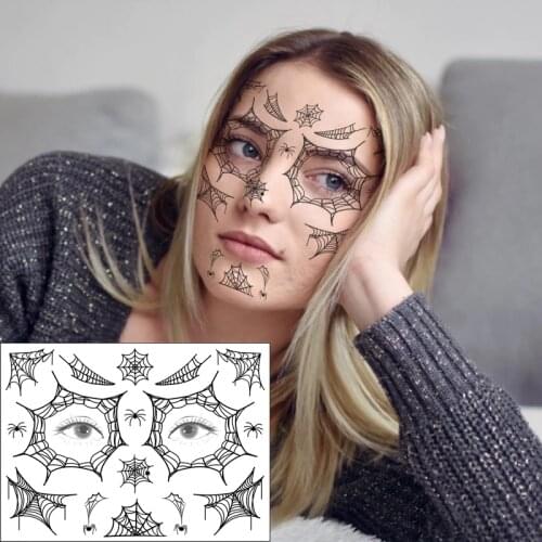 Waterproof Temporary Tattoo Sticker Black Spider Web Element Face Art Pattern Design Flash Tatoo Fake Tatto for Men Women