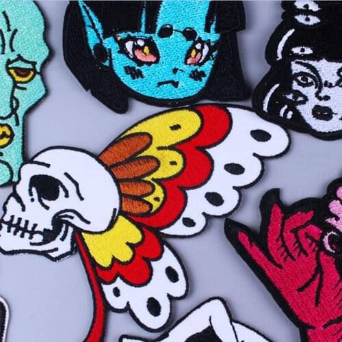Pulaqi Skull Butterfly Embroidered Patches For Clothing Stripes Punk Biker Grim Reaper Sieve Badges Iron On Patches For Clothes