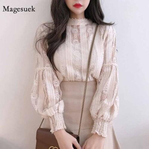Spliced Solid Stand Collar Tops Lace Blouse Women Long Sleeve Ladies Shirts for Women Tops Blusas Mujer De Moda 2020 6899 50