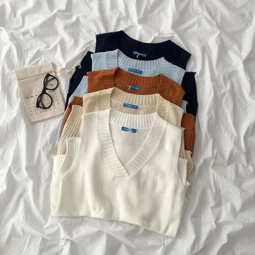 Vintage Causal V-neck Knitted Sweater Vest Womens 2021 Autumn Winter Korean Loose Sleeveless Fashion Sweaters Streetwear