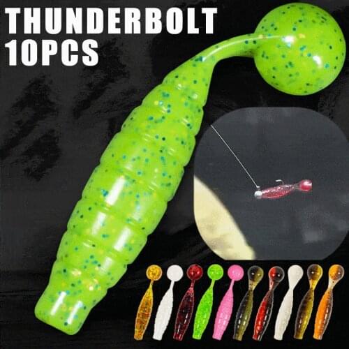 10pcs 2021 New T-tail Soft Worm Lures 55mm 2.4g Silicone Bait Sea Fish Pva Swimbait Wobblers Goods For Fishing Artificial Tackle