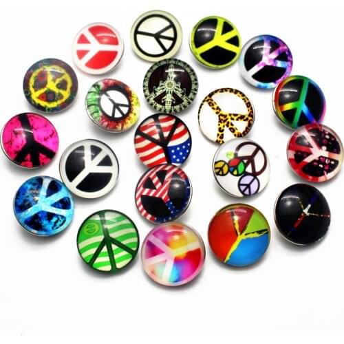 20pcs/lot Mix Peace Symbol Snap Buttons Bangles DIY 18mm Snap Jewelry Button Charms Ginger Button Bracelet Snaps Jewelry