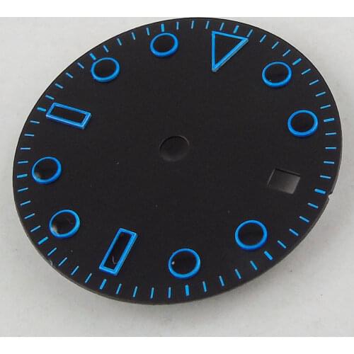 28.5mm Sterile Black Dial blue marks fit Miyota 8215 821A movement