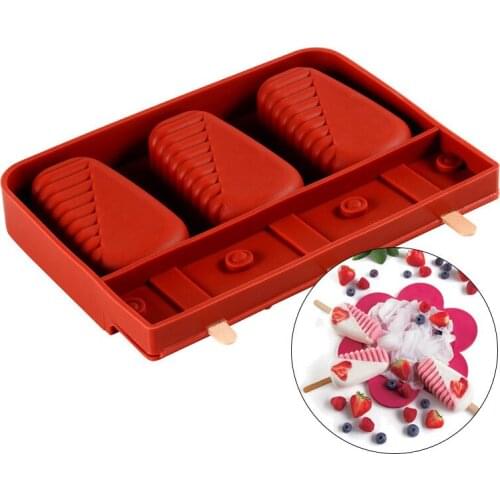 3 Cavities Silicone Freezer Ice Cream Candy Bar Making Tool Juice Popsicle Molds Children Pop Lolly Tray Ice Cube Maker