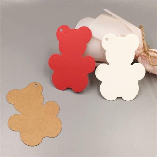 50pcs Blank Cute Little Bear Kraft Paper Hang Tag Cards Animal Shape Wedding Party Favor Labels Card For Packaging Gift Boxes/Fl