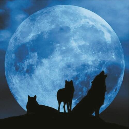 5D DIY Diamond Painting Wolf Craft Set Full Square Round Rhinestone Embroidery Animal Mosaic Moon Handmade Decoration Gift