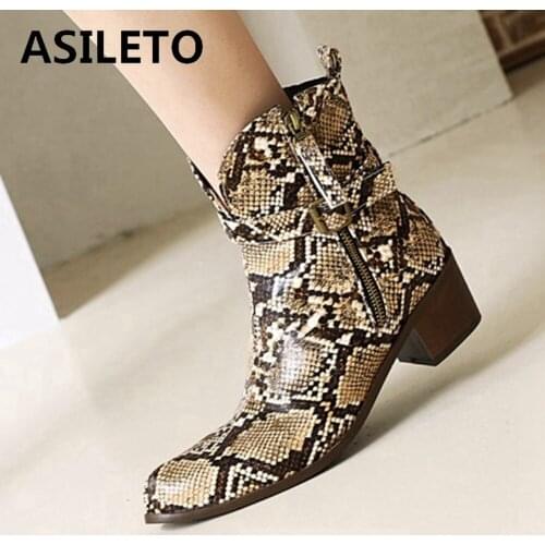 ASILETO 2021 Vintage Designer Ankle Boots Women Round Toe Square Mid Heel Zipper Big Size 32-43 Black White Yellow Brown S2458